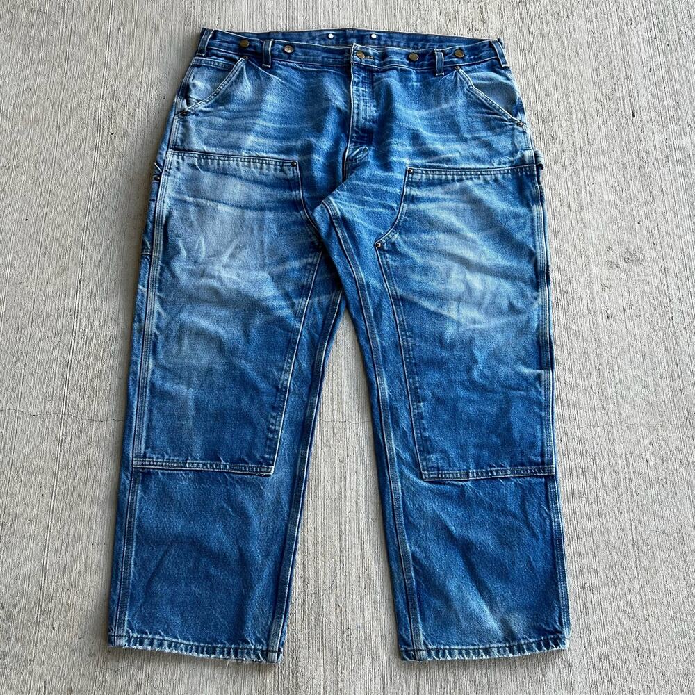 Carhartt B07 DNM faded denim double knee work wear carpenter pants